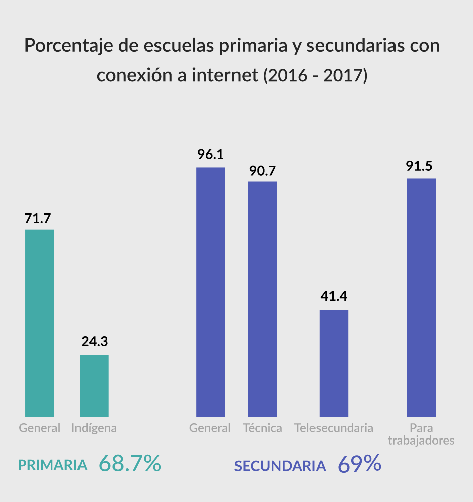 Porcentaje de escuelas primarias y secundarias con conexión a
                        internet